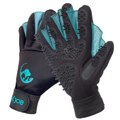 COOLJOB Patented Pet Grooming Gloves with Web, Reusable Washable Cleaning Brush Massage Hair Remover for Short Long Haired Dog Cat Horse Animal, Washing Bathing Shedding Supplies, Small, Blue Black - size: Small
