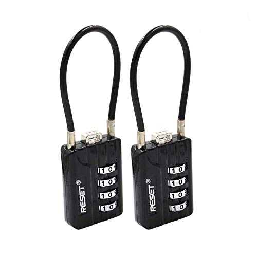 RESET-200 4-Digit Combination Cable Lock, 4.7 in/12cm, 2 Pack | Compact 4.7 in/12cm cable for bags, lockers, and small storage; light-duty use only. 2 locks included. - size: 12cm(4.72 inch)Cable