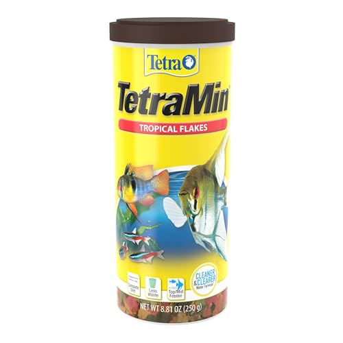 TetraMin Tropical Flakes Fish Food, 8.81 oz | Complete Daily Diet For Top-And-Mid Feeding Tropical Fish, Protein For Growth & Prebiotics for Digestion, Clear Water Formula - size: 8.81 Ounce (Pack of 1)