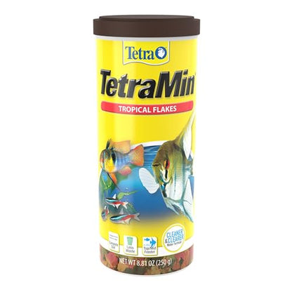 TetraMin Tropical Flakes Fish Food, 8.81 oz | Complete Daily Diet For Top-And-Mid Feeding Tropical Fish, Protein For Growth & Prebiotics for Digestion, Clear Water Formula - size: 8.81 Ounce (Pack of 1)