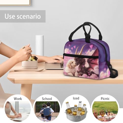 Dragon Lunch Box Girls Golden Retriever Lunch Bag Heart Insulated Lunch Box Outdoor Camping Lunchbox Picnic Lunchbox with Shoulder Straps Student Lunch Boxes - color: Dragon Golden Retriever