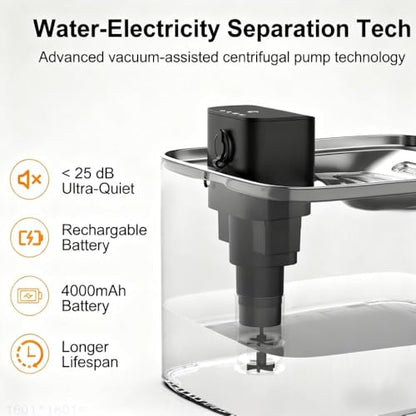 NPET Wireless Cat Water Fountain, 4L/1Gallon Battery Operated Pet Fountain with Smart Motion Sensor, 4000mAh Rechargeable Battery & Quiet Pump, Automatic Cordless Water Dispenser for Cats, Dogs,Pets