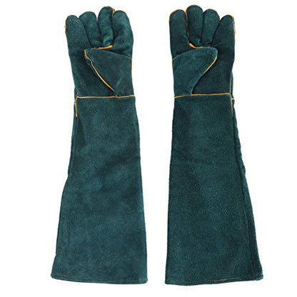 Anti Animal Bite Gloves Reptile Bird Handling Falcon Protective Safety Leather Supplies Durable Split Leather Heat Pet Training Snake Bite Protection Dark Green 23.6in