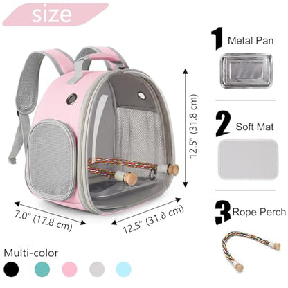 Small Bird Travel Backpack Carrier Cage, Backpack to Transport Backpack Carrier with Metal Tray Stand Perch for Parakeet Cockatiel Budgies Vet Carry Book Bag Green - color: Pink