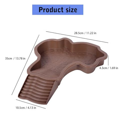 Spacious Reptiles Water Bowl with Ladder Steps Access Removable Component for Safe Turtles Soaking and Resting Slip Turtles Soaking Pool - color: Brown red