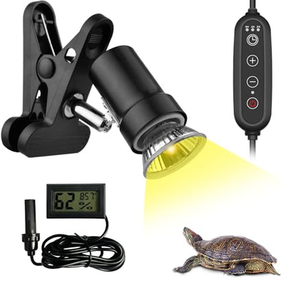 Smart Heat Lamp for Reptiles with Auto Timer (2/4/8 Hours) 50W UVA UVB Light Bulb, Dimmable Basking Spot Light, Pet Heating Lamp for Turtle, Lizard, Snake, Beared Dragon, Bird Cage