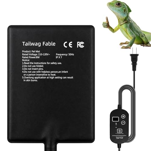 8W Reptile Heating Pad, 6"x8" with Digital Thermostat | Compact graphene under tank heater for 10-20 gal terrariums. Accurate temperature control for small reptiles.