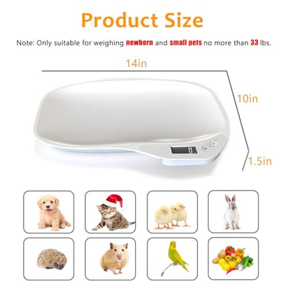 Small Animal Digital Scale, 14" x 10" Pet Weighing Scale Max 33lbs | Small Pet Scales for Weighing with LCD Display, Hamster Kitten Puppy Scale, Electronic Kitchen Food Scale, for Newborn Pets