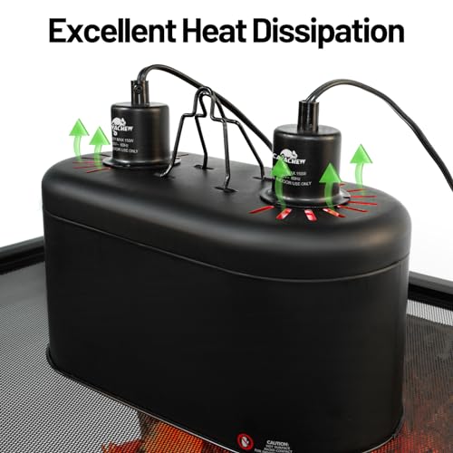 Dual Reptile Light Fixture with Separate Switches, 11.2in Double Dome Light Fixtures for Reptile Heat Lamp, Max 150W, Terrarium Habitat UVB Light Fixture for Reptiles Amphibians