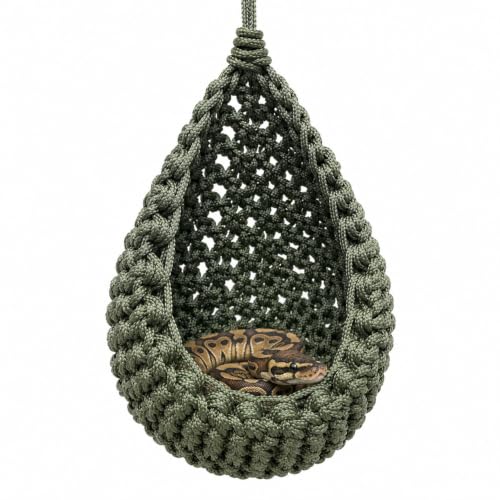 Snake Hammock for Terrarium, Handwoven Reptile Hanging Sleep Pouch, Soft Rope Hideout for Gecko, Small Lizard Tank Accessories(Green) - color: Green