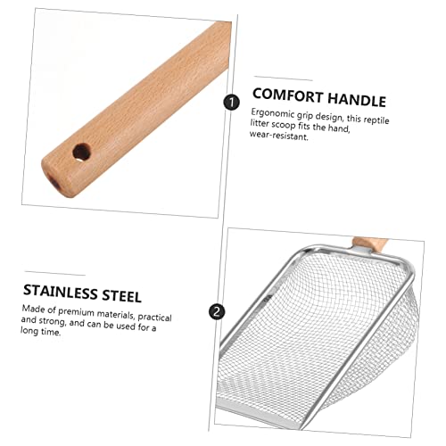 Toyvian Reptile Litter Scoop with Comfortable Wooden Handle Tool for Cleaning Turtle Lizard Snake and Frog Waste Efficient Mesh Design for Easy Use Reptile