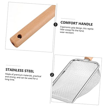 Toyvian Reptile Litter Scoop with Comfortable Wooden Handle Tool for Cleaning Turtle Lizard Snake and Frog Waste Efficient Mesh Design for Easy Use Reptile