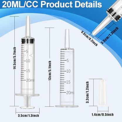 20ml Syringe with Measurement for Scientific Labs, Feeding Pets, Refilling and Measuring Liquids,Dispensing,with Cap (5PCS, 20ml) - size: 5PCS-20ml