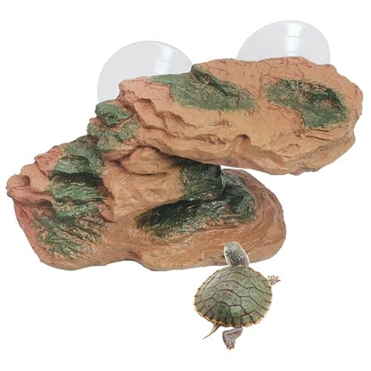 kathson Turtle Basking Platform Floating Turtle Dock Baby Tortoise Climbing Ramp Shale Reptiles Dock Resting Terrace Stone Aquarium Ornament for Frogs Newts (Red Size:8.2”Lx3.3”Wx3.1”H)