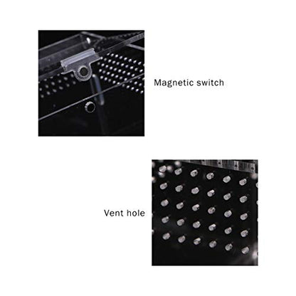 Acrylic Reptile Feeding Box,Reptile Terrarium Transparent Breeding Box Tarantula Enclosure with 2 Straight and Curved Tweezer for Pet Insect Spider Cricket Snail Hermit Crab Lizard,7.9x4.7x4.7inch