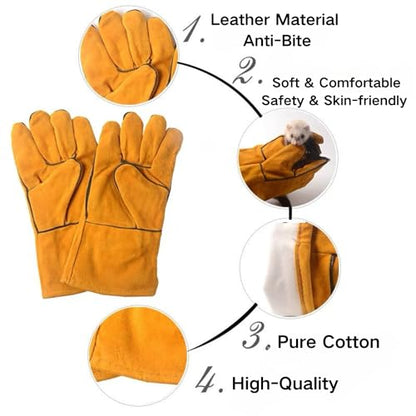 Sugar Glider Bite Proof Gloves Leather Long Animal Handling Glove for Dog Cat Scratch Bird Hedgehog and Hamster