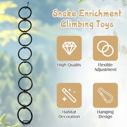 Snake Climbing Rings Ball Python Climbing Toys Corn Snake Enrichment Toy Reptile Tank Decor Accessories for Garter Snakes Gecko Lizard Iguana Chameleon (8 Rings) - size: 8 laps