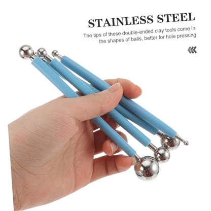 DOITOOL 3sets Double-Ended Clay Ball Rod for Sculpture Modeling Clay Tools Set Stainless Steel Ball Stylus for Craft 4pcs*3
