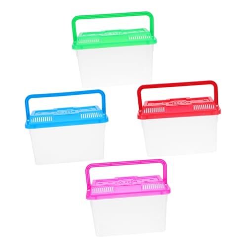 4pcs Mini Turtle Feeding Box Plastic Reptile Container for Fish and Small Pets Versatile Breeding Aquarium with Stable Base and Vibrant Lids