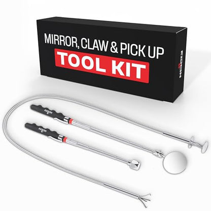 NoCry Premium Telescoping Magnetic Pickup Tool Set — Includes a 36in Flexible Claw Grabber Pickup Tool, a Magnet on a Stick with 16lb Pull Force, and a Magnetic Storage Tray - style: Set C - Mirror, Claw and Pick-up