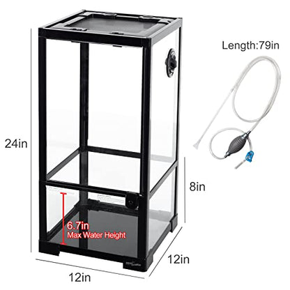 REPTIZOO 15 Gallon Full Glass Reptile Terrarium 12" x 12" x 24" Knock-Down Glass Tank and Siphon Gravel Cleaner Set, Small Habitat for Reptile Chameleon, Tree Frogs, Arboreal Geckos,Lizard - size: 12" x 12" x 24"