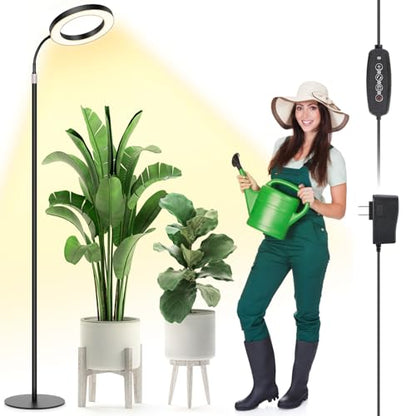 LBW Grow Light with Stand for Indoor Plants, Adjustable Height up to 68", Full Spectrum Grow Light for Large & Tall Plants, Auto Timer 6/8/12/16H, 5-Level Dimmable, 3 Lighting Modes - size: 1 Head 6.3" Black