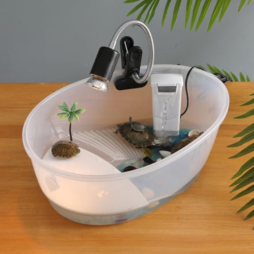 GALPADA 1pc Plastic Reptile Pet Tank with Ventilated Lid Basking Platform and Swimming Section Small Habitat Box for Turtles Frogs and Amphibians Terrarium for Western Tortoise and Water