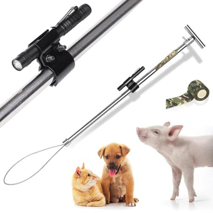 Dog Catcher Pole, Animal Catch Control Tool with Flashlight Non-Slip Tape | Animal Control Pole Stainless Steel Pig Hog Holder Heavy Duty for Dogs, Pig, Fox, Coyote Bulldog Wolf Goat Gator