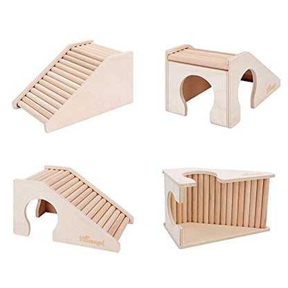 Niteangel Hamster House w/Climbing Ladder for Hamsters Gerbils Mice or Similar-Sized Pets (Trapezium-Shaped Hamster Hut)