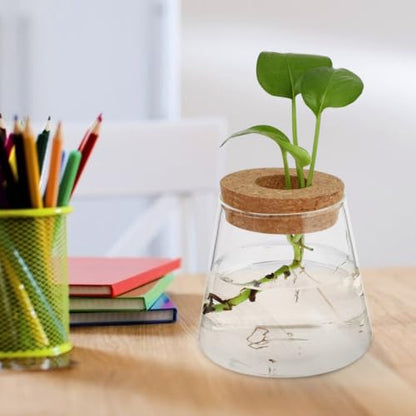 3pcs Glass Plant Propagation Station with Wood Lid, Desktop Hydroponic Vase for Flowers and Plants, Stylish Glass Terrarium for Office Desk or Corner, Ensures Clean Indoor
