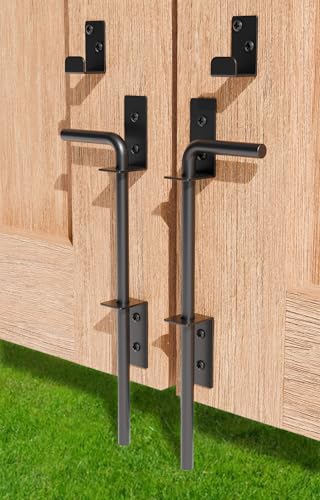 12" Heavy Duty Cane Bolt Gate Drop Rod Extra Thick Hardware Ground Latch for Wood PVC Vinyl Metal Fences Gates, Double Doors, Black Solid Steel-2 Pack - color: 12 Inch
