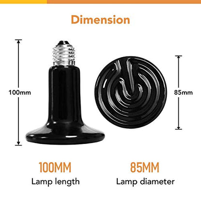 Simple Deluxe 100W Ceramic Heat Emitter Reptile Heat Lamp Bulb No Light Emitting Brooder Coop Heater for Amphibian Pet & Incubating Chicken, 2 Pack Black - size: 2 Pack, style: Black