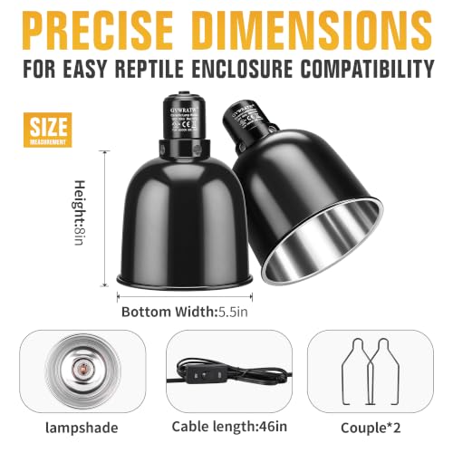 Happy Herps 5.5" Deep Dome for Reptile Light/Heat Lamp/UVB Light,2-Pack | Independent switch, E26 ceramic socket, aluminum reflector, fully assembled, fits glass terrariums, 160W max - size: 5.5IN-2 Pack