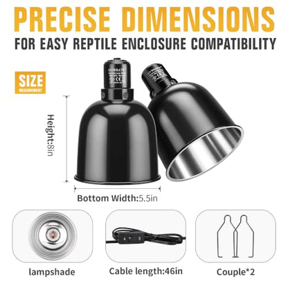 Happy Herps 5.5" Deep Dome for Reptile Light/Heat Lamp/UVB Light,2-Pack | Independent switch, E26 ceramic socket, aluminum reflector, fully assembled, fits glass terrariums, 160W max - size: 5.5IN-2 Pack