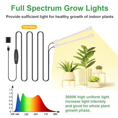 8.6'' Mini LED Grow Light Strips, Full Spectrum 3000K, 52 LED Plant Light with 3/9/12H Timer, 10 Dimmable Levels for Seedling, Succulent and Plant Shelf, 2 Head - color: Warm, size: 8.6Inch 2 Head 1 Pack
