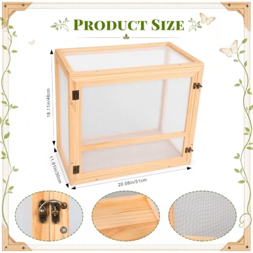 Wooden Butterfly Habitat Cage Kit Monarch Caterpillar Enclosure with Mesh Tent & Wood Frame, Detachable Insect Observation House for Kids Outdoor Garden (20") - size: 20"