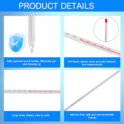 Relaxweex 10 Pcs General Purpose Lab Thermometer 12 Inch Total Immersion Glass Liquid -20 to 150℃ Liquid in Glass Thermometer for Laboratories, Universities, Food and Beverage Processing, Clear - color: Clear