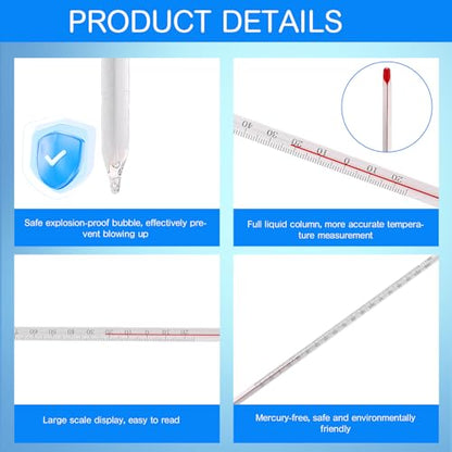 Relaxweex 10 Pcs General Purpose Lab Thermometer 12 Inch Total Immersion Glass Liquid -20 to 150℃ Liquid in Glass Thermometer for Laboratories, Universities, Food and Beverage Processing, Clear - color: Clear