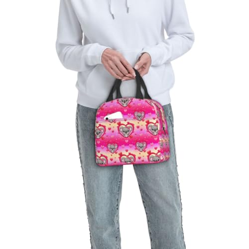 Men Koala Heart Print Insulated Lunch Tote Thermal | Koala Pink Heart, Oxford Insulated Lunch Bag, Adjustable Strap, Large Capacity for Outdoor & Camping - color: Pattern (843)