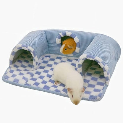 Guinea Pig Hideout Tunnel with Warm Bed for Small Pet 3 Cave Small Animal Tunnel Toy Cages Blue - color: blue