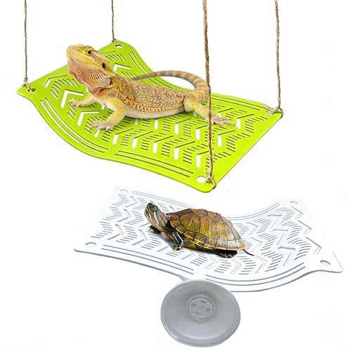 2PCS Bearded Dragon Hammock,Turtle Dock Basking Platform with Suction Cups,Reptile Plastic Climbing Lounger Tank Accessories for Lizards Frog Gecko Snakes