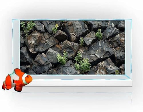 Stone Aquarium Background, Underwater Rock Plant Fish Tank Background Rocky Terrarium Background Black, Polyester Background with 6 EVA Double-Sided Tapes 36x18 inches/90x45 - color: Rock, size: 36"L x 18"W