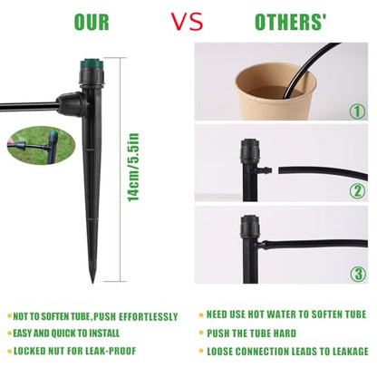 Drip Irrigation Emitters Sprayers for 1/4" Tubing, Adjustable 360 Degree Water Flow Sprayer on 5.5" Arrow Stake,with 1/4" Locked Tee for Watering System(30Pcs Sprayers and 30Pcs Tee) - style: 30Pcs Sprayers and 30Pcs Tee