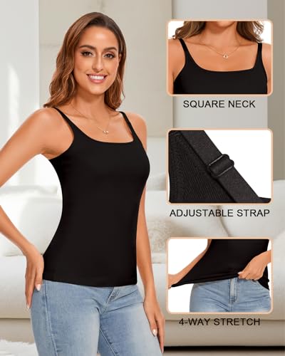WOWENY Women's Thermal Tank Tops Sleeveless Underwear Tops Adjustable Straps Winter Camisole Fleece Shirts Warm Vest - color: Adjustable Straps-black, size: Small