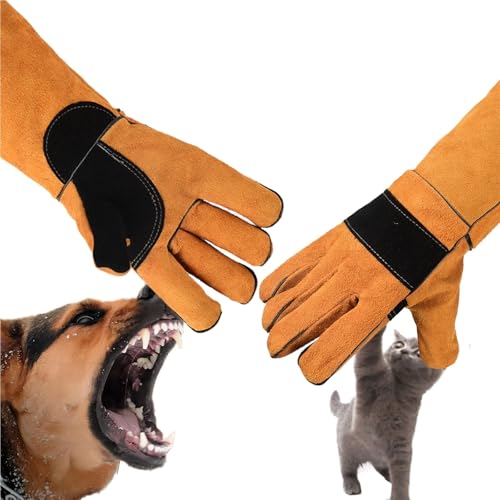 Compatible for Animal Bite Resistant Protective Gloves for Grooming, Bathing, Welding & Reptile Handling - color: Beige