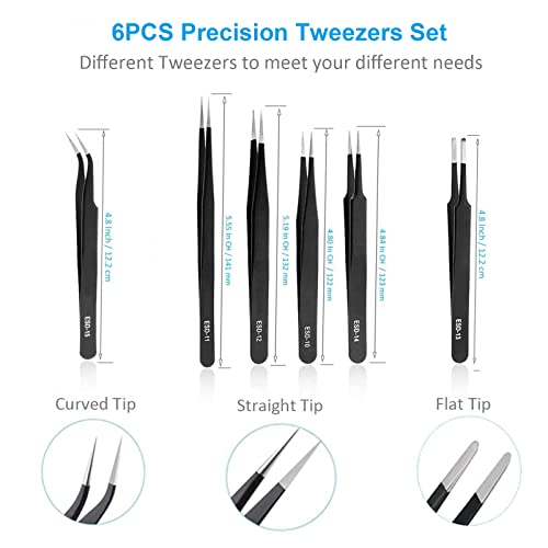 YHYZ 6pcs Precision Tweezers Set, Premium Anti-Static Stainless Steel ESD Tweezers Set Kit for Electronics, Sodlering，Jewelry, Craft, Laboratory Work, DIY - style: 6PCS, Version 1