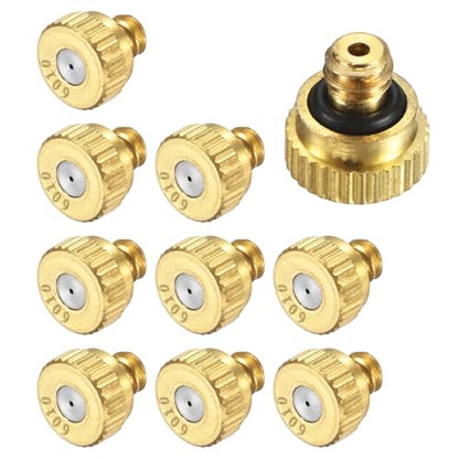 M METERXITY 10-Pack Brass Misting Nozzles, 0.024inch/0.6mm Orifice Heavy Duty 10/24 UNC Screw Thread Misting Nozzle Plug for Outdoor Spray Cooling System/Patio Mist System/Dust Control - size: 0.024inch/0.6mm