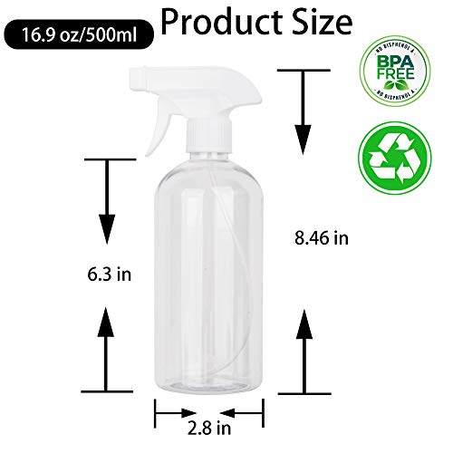 UUJOLY 17 oz Plastic Spray Bottle Trigger Empty Spray Bottles Clear Refillable Container for Water, Essential Oils, Hair, Cleaning Products, Adjustable Head Sprayer and Stream (2 Pack) | Adjustable Mist & Stream Nozzle – For Water, Hair, Cleaning, Essenti