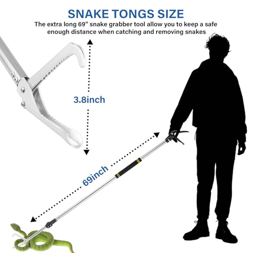 Snake Grabber Tool, 69inch Snake Tongs for Rattlesnake Reptile Tongs Long Reach Grabber Heavy Duty and Made of Stainless Steel Tube Sponge Handle (69inch (Black)) - size: 69inch (black)