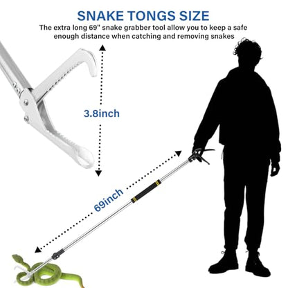 Snake Grabber Tool, 55inch Snake Tongs for Rattlesnake Reptile Tongs Long Catcher Reach Grabber Heavy Duty and Made of Stainless Steel Tube Sponge Handle (55inch (black)) - size: 55inch (black)